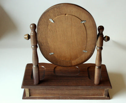 Vintage Schminkspiegel aus Holz und Glas mit Schublade