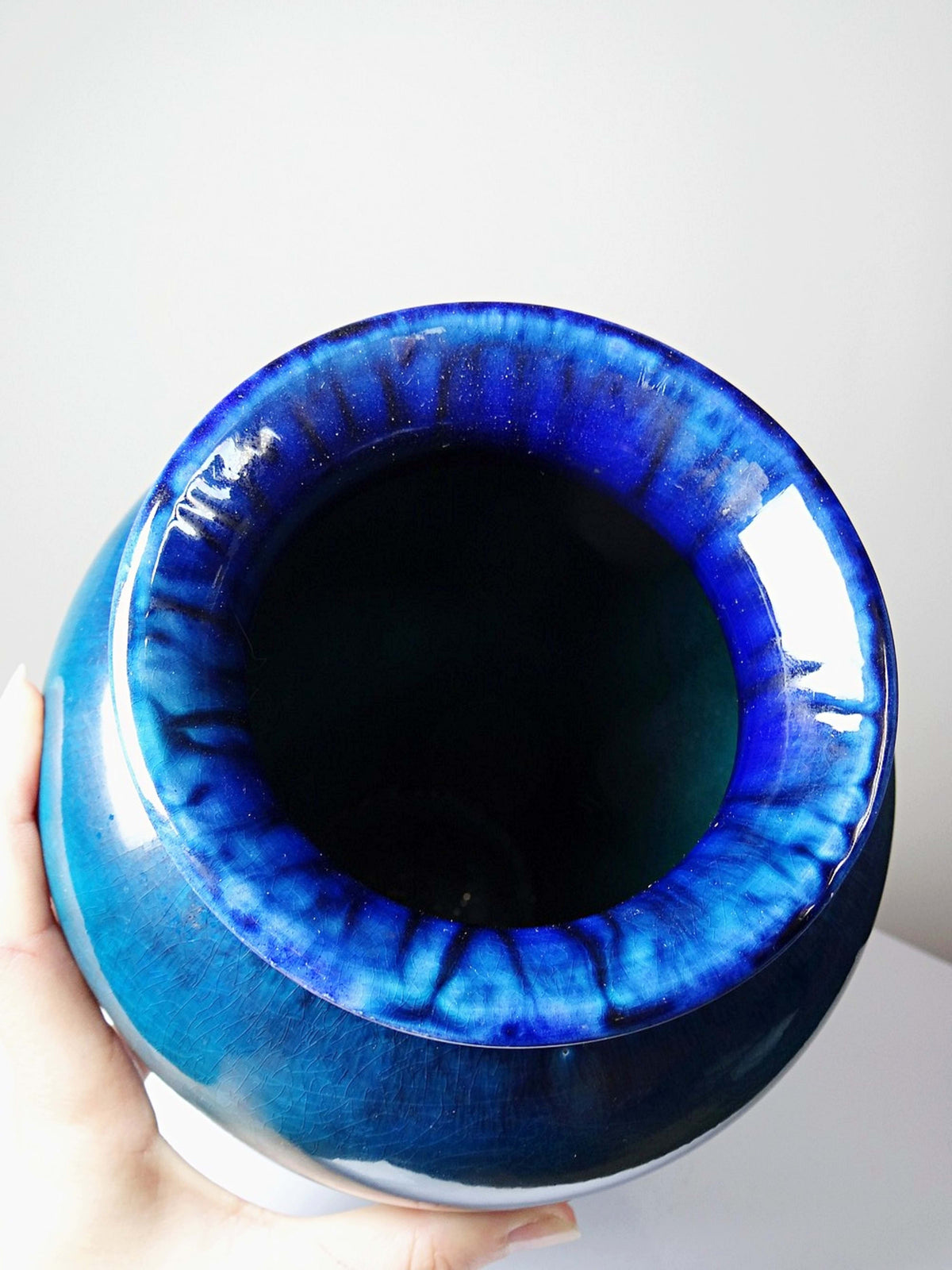 Vintage Keramikvase Dinis Portugal Türkis Kobaltblau