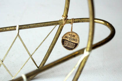Vintage Flaschenkorb Messing und Rattan, Mid-Century