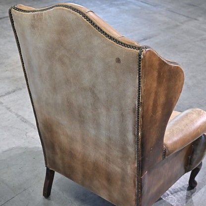 Vintage Sessel mit Ottoman Set von 1, britischer Stil, Leder, hohe Rückenlehne, gebraucht