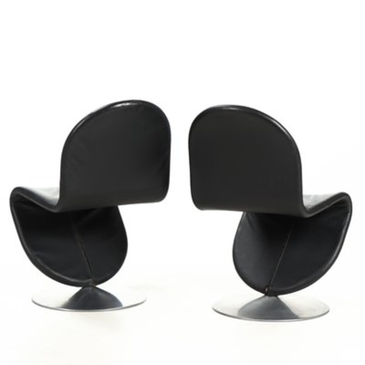 Vintage Set von 2 Stuhl 1-2-3 von Verner Panton für Fritz Hansen Schwarz Leder