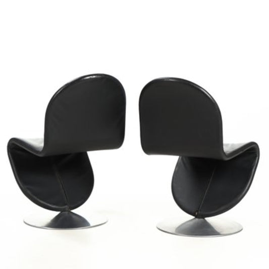 Vintage Set von 2 Stuhl 1-2-3 von Verner Panton für Fritz Hansen Schwarz Leder