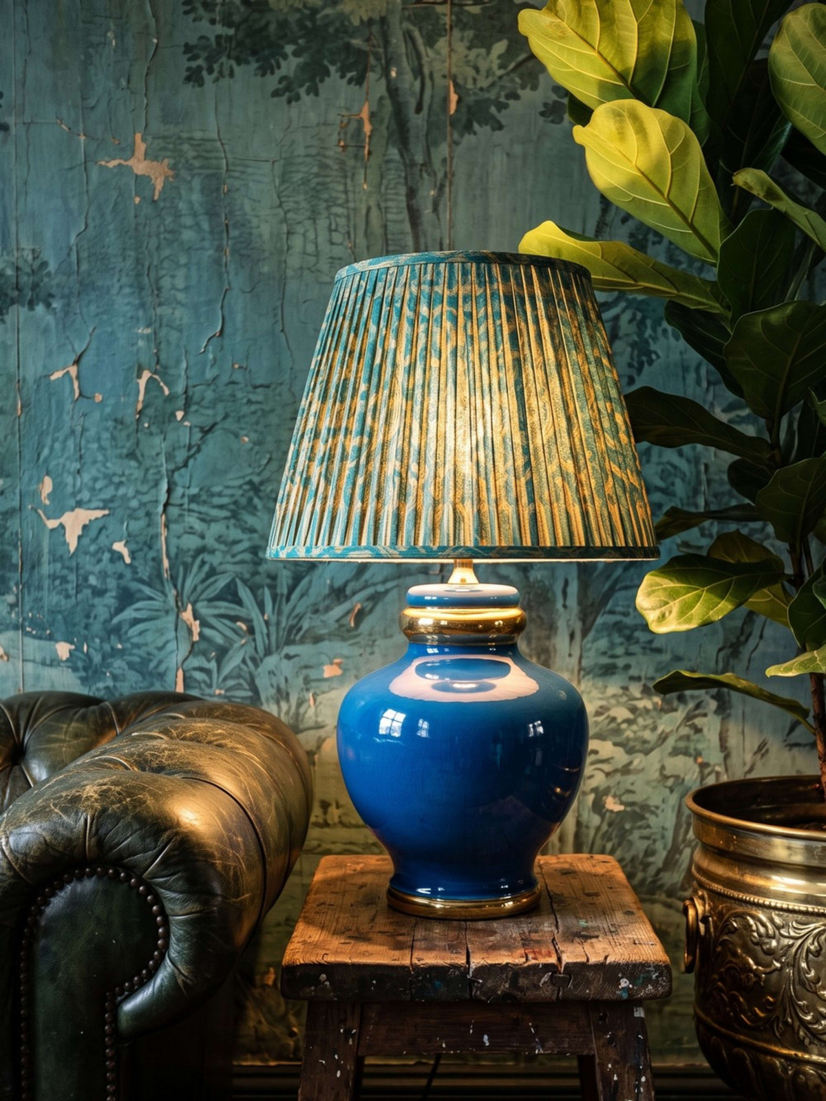 Vintage Tischlampe aus Keramik in Türkis und Gold, zugeschrieben Le Dauphin