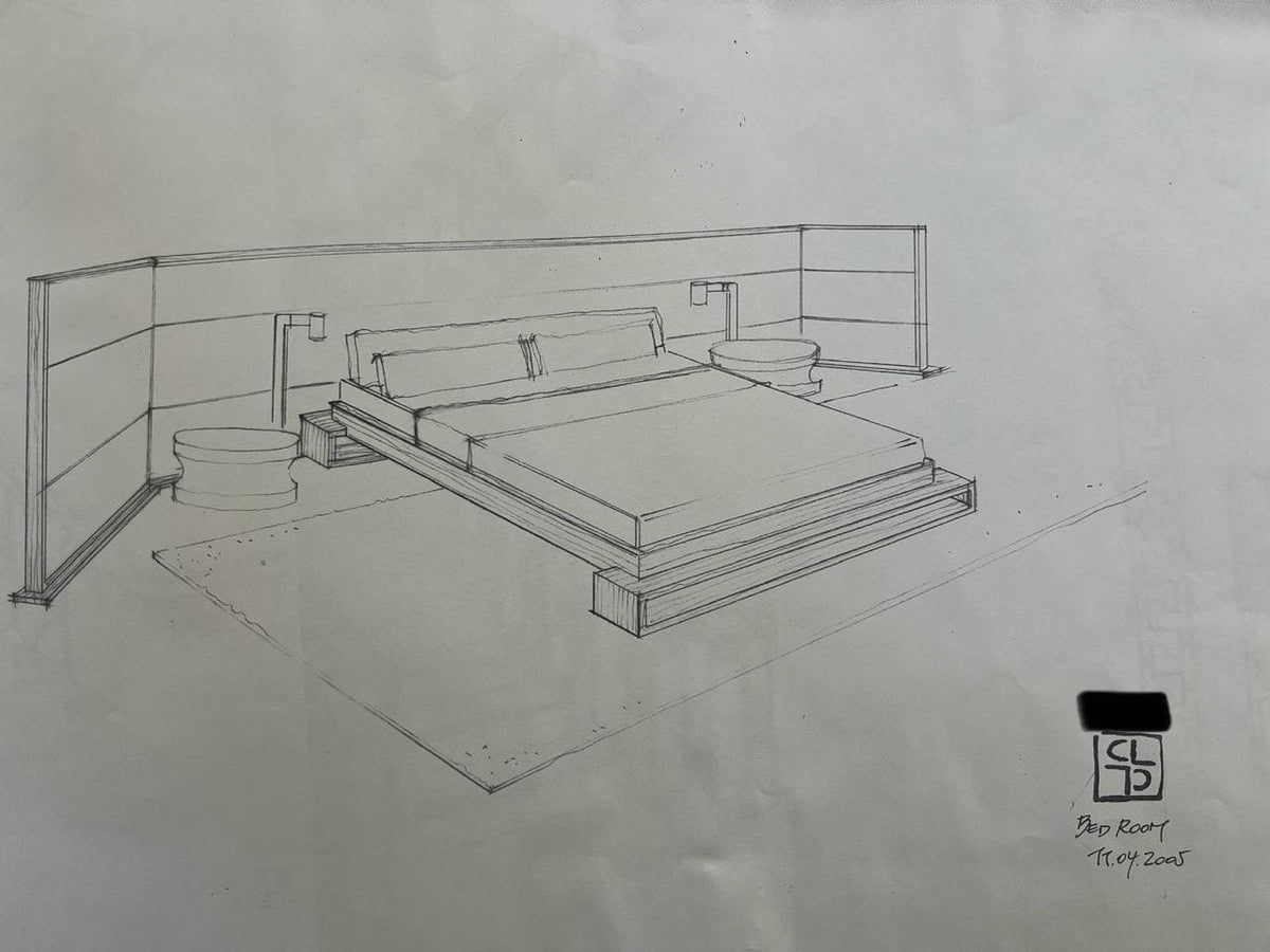 Double bed with screen headboard by Christian Liaigre