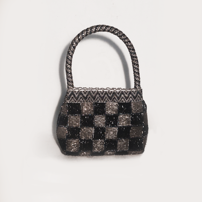 Vintage Tasche Schachbrettmuster Silber Schwarz