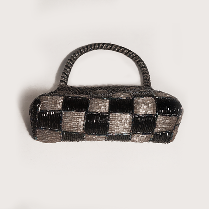 Vintage Tasche Schachbrettmuster Silber Schwarz