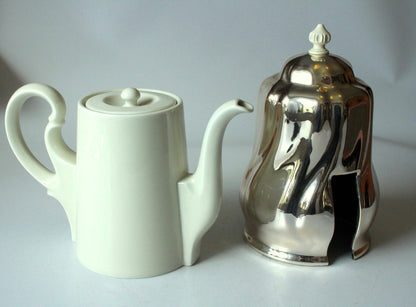 Vintage Kaffeekanne HKE Porzellan mit versilberter Warmhaltehaube