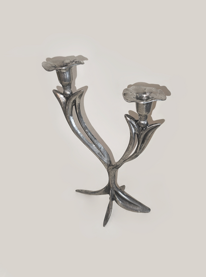 Set von 2 Vintage Kerzenhalter Jugendstil mit Blumenmotiv