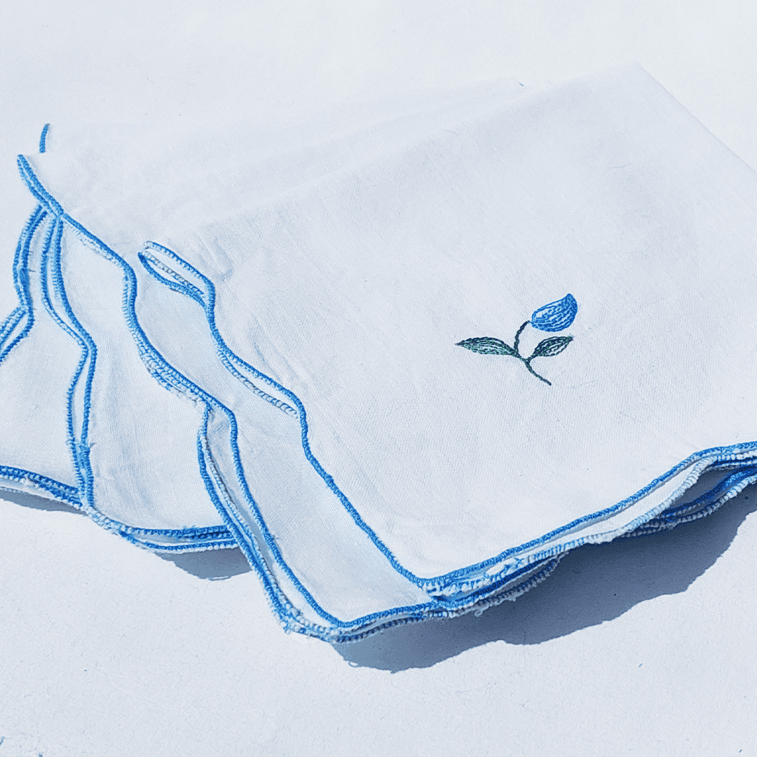 Vintage Napkin Cotton White, Blue Set of 4