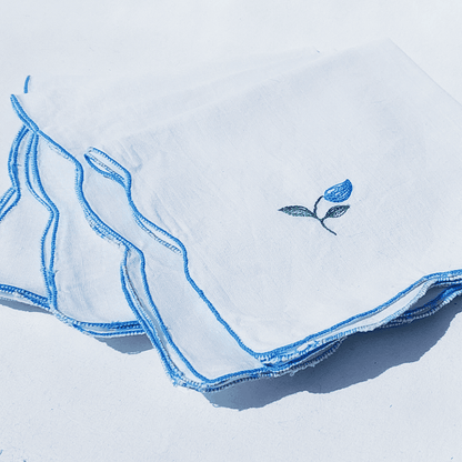 Vintage Napkin Cotton White, Blue Set of 4