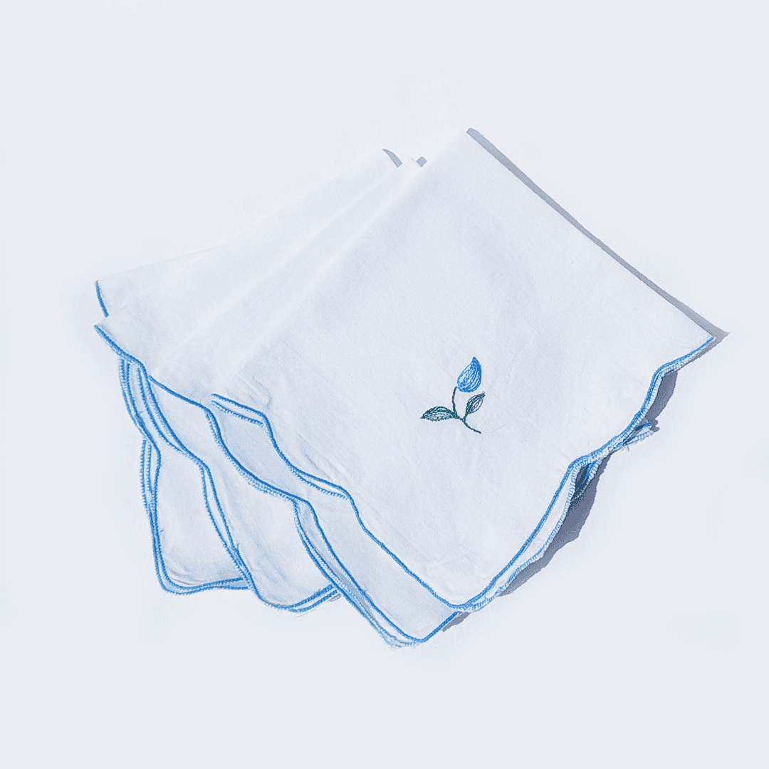 Vintage Napkin Cotton White, Blue Set of 4