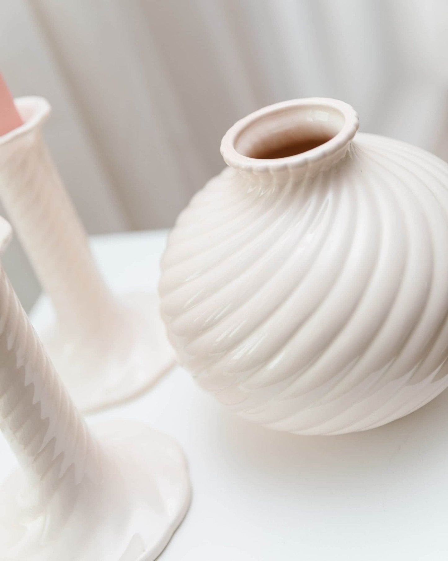 Bougeoir et vase vintage en céramique design milieu du siècle années 1970 lot de 2