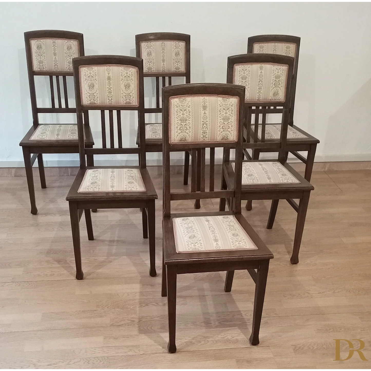 Lot de 2 chaises de salle à manger vintage en chêne avec rembourrage d'origine de style italien