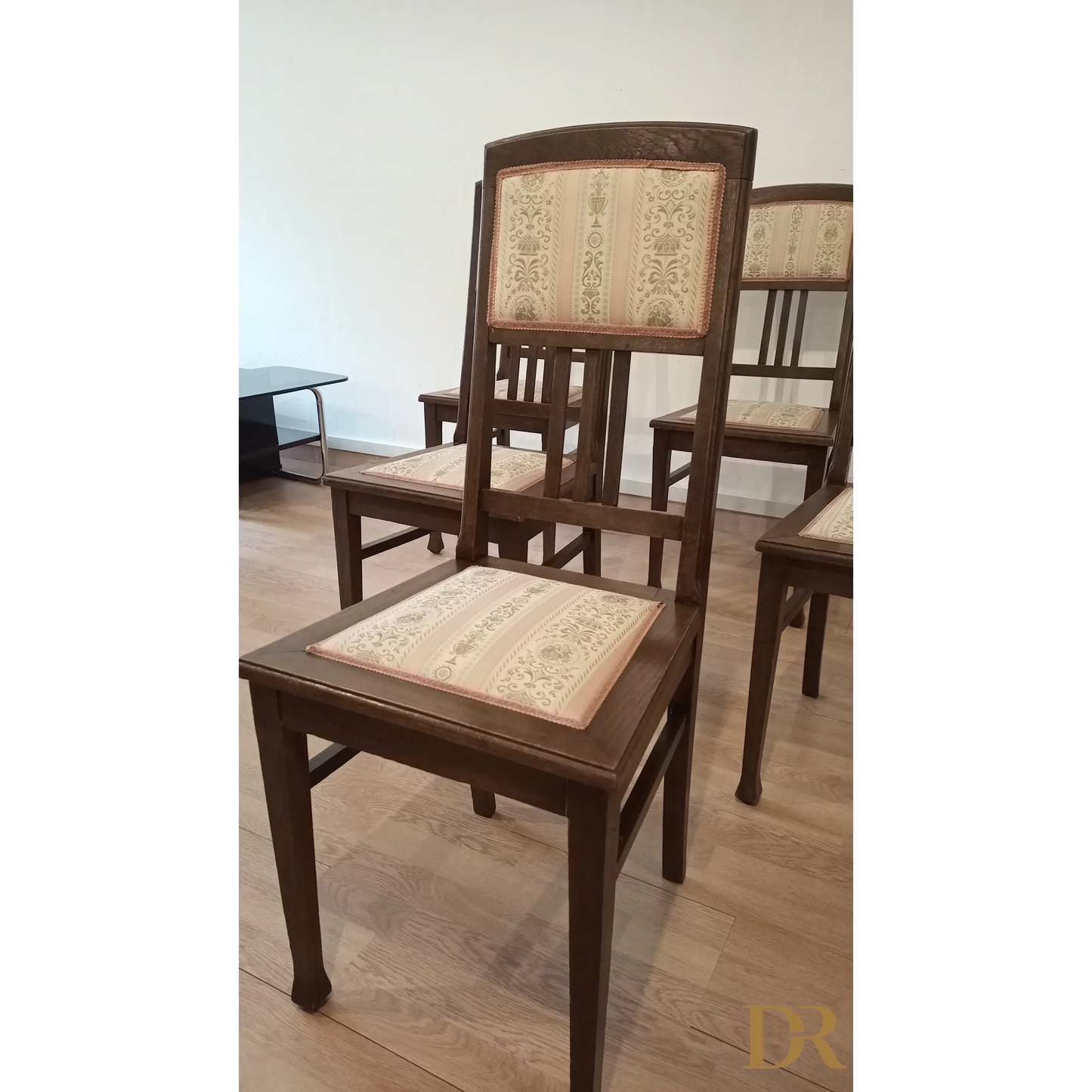 Lot de 2 chaises de salle à manger vintage en chêne avec rembourrage d'origine de style italien