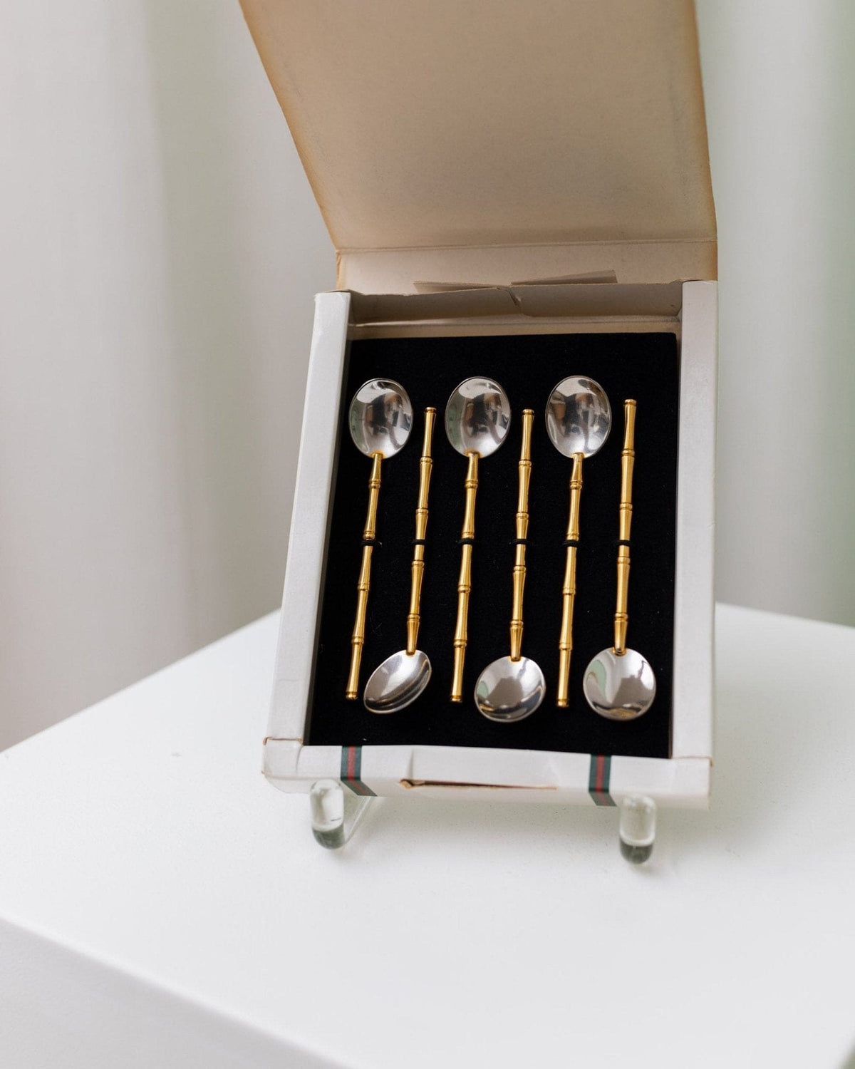 Lot de 6 cuillères vintage en bambou plaqué argent par Gucci