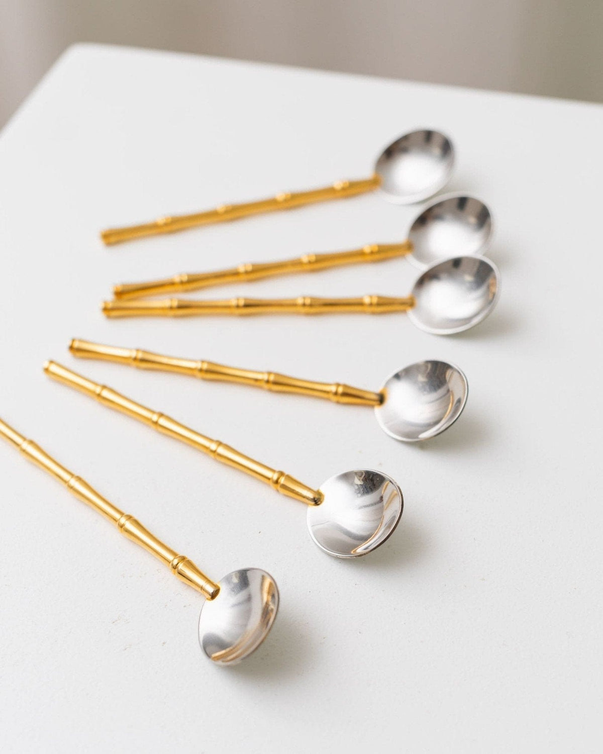 Lot de 6 cuillères vintage en bambou plaqué argent par Gucci