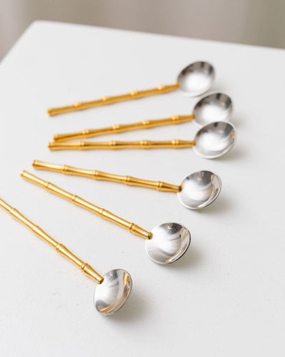 Vintage Löffel Silber vergoldet Bambus Design von Gucci Set von 6