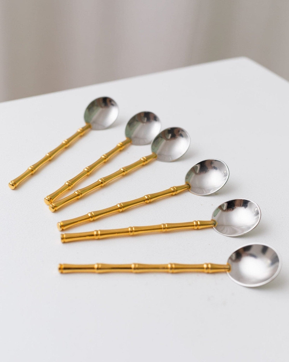 Lot de 6 cuillères vintage en bambou plaqué argent par Gucci