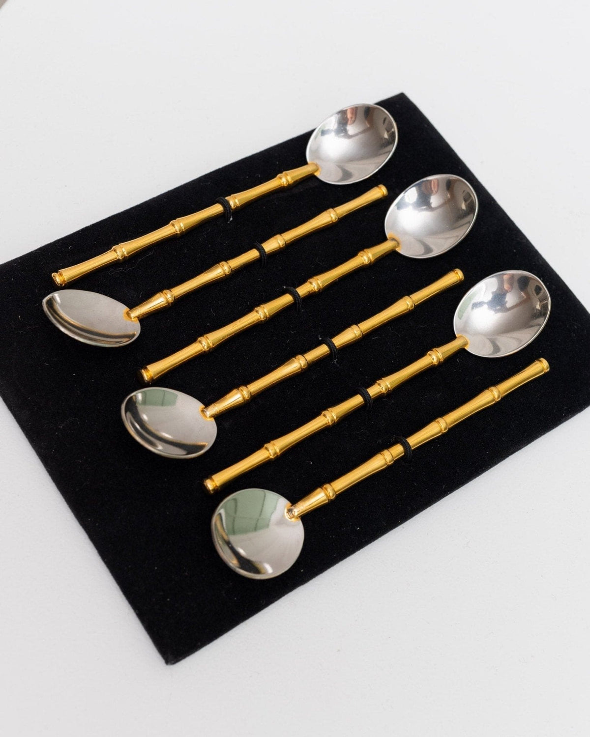 Lot de 6 cuillères vintage en bambou plaqué argent par Gucci