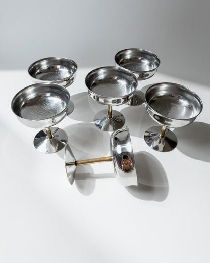 Vintage Champagnerschale Set von 6, Edelstahl mit goldenem Stiel, Italien, retro, Geschenkidee