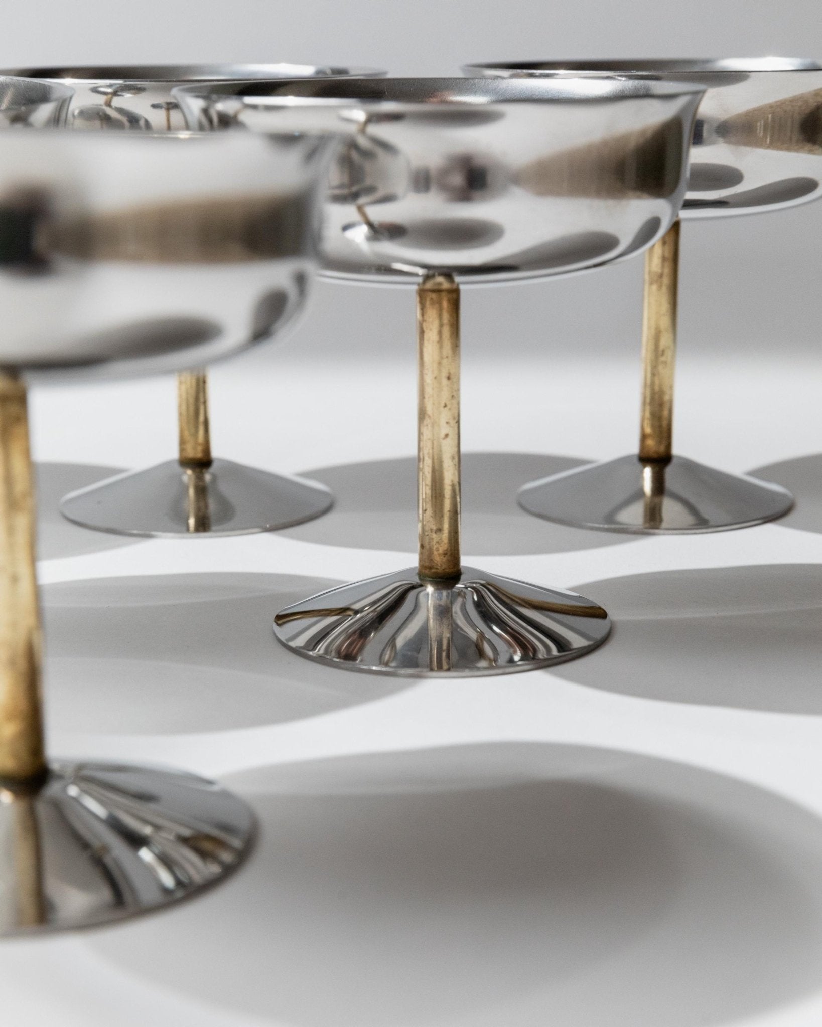 Vintage Champagnerschale Set von 6, Edelstahl mit goldenem Stiel, Italien, retro, Geschenkidee