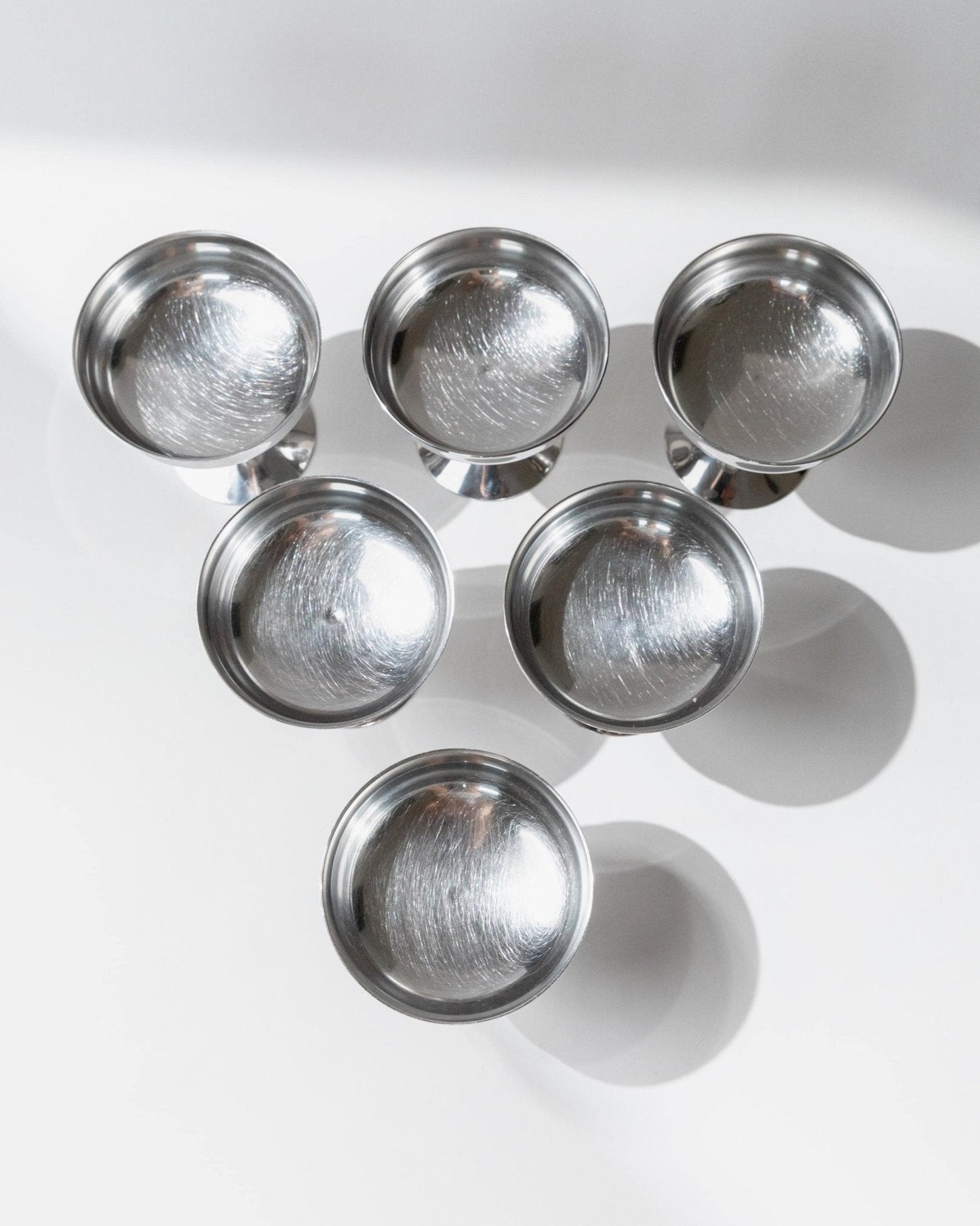 Vintage Champagnerschale Set von 6, Edelstahl mit goldenem Stiel, Italien, retro, Geschenkidee