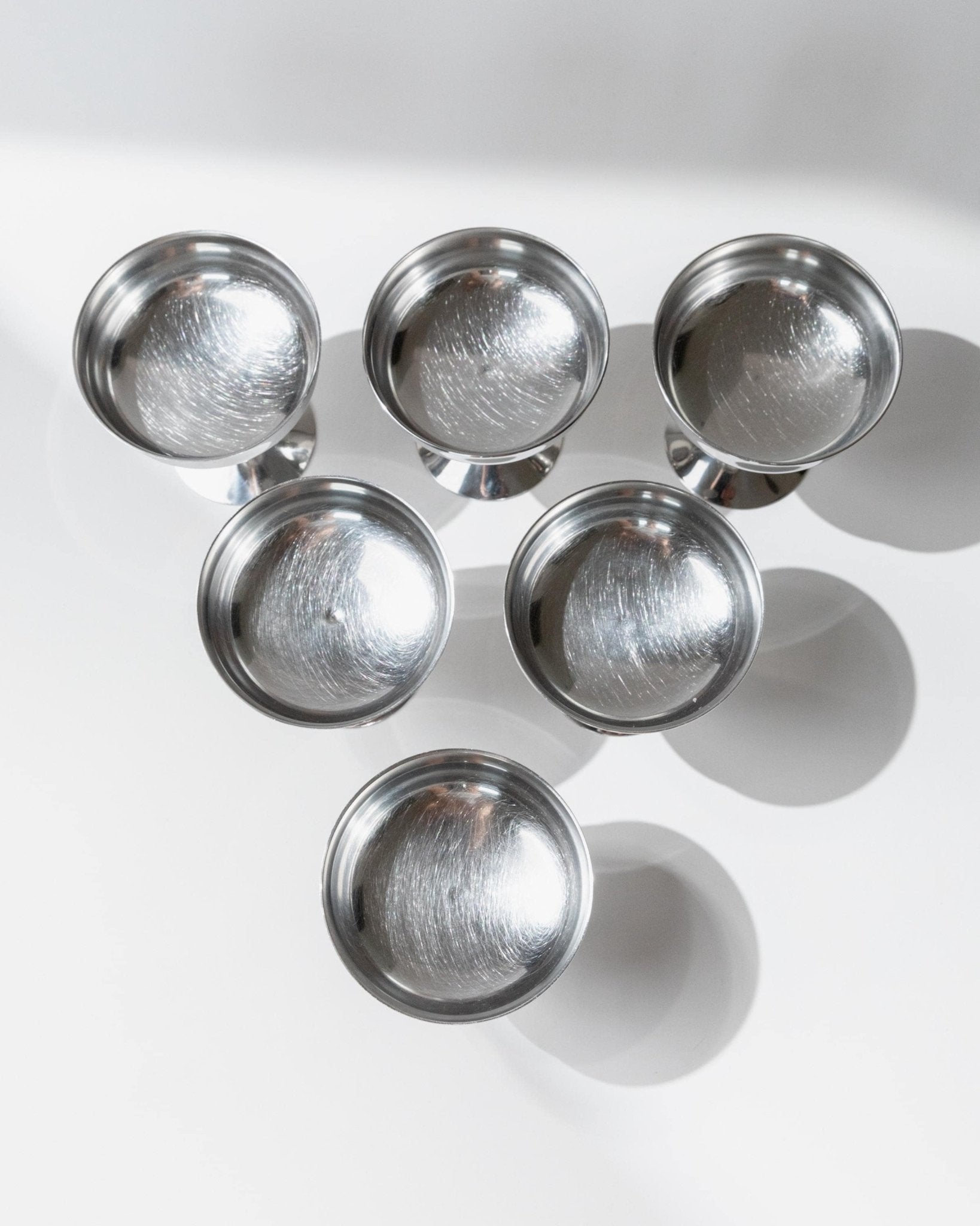 Vintage Champagnerschale Set von 6, Edelstahl mit goldenem Stiel, Italien, retro, Geschenkidee