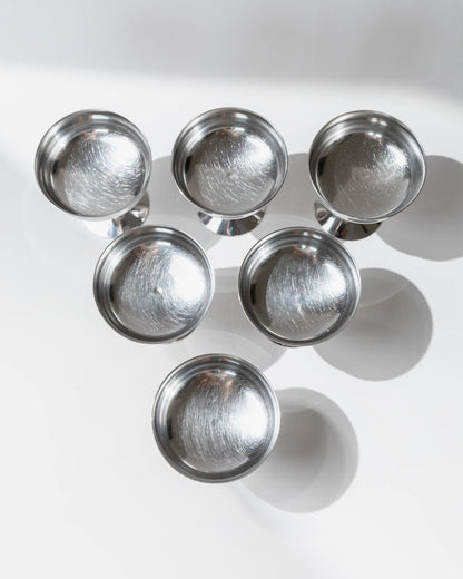 Vintage Champagnerschale Set von 6, Edelstahl mit goldenem Stiel, Italien, retro, Geschenkidee