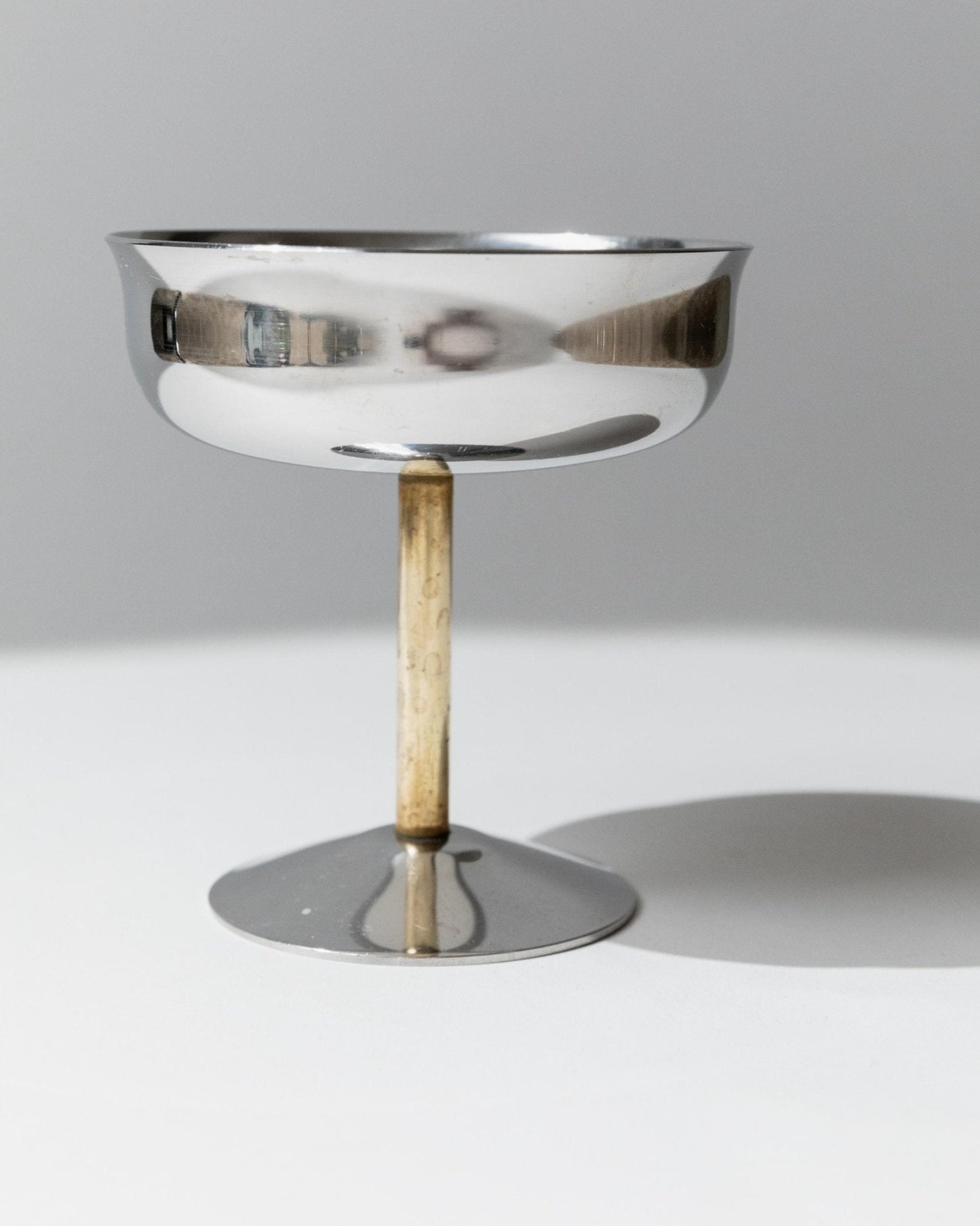 Vintage Champagnerschale Set von 6, Edelstahl mit goldenem Stiel, Italien, retro, Geschenkidee