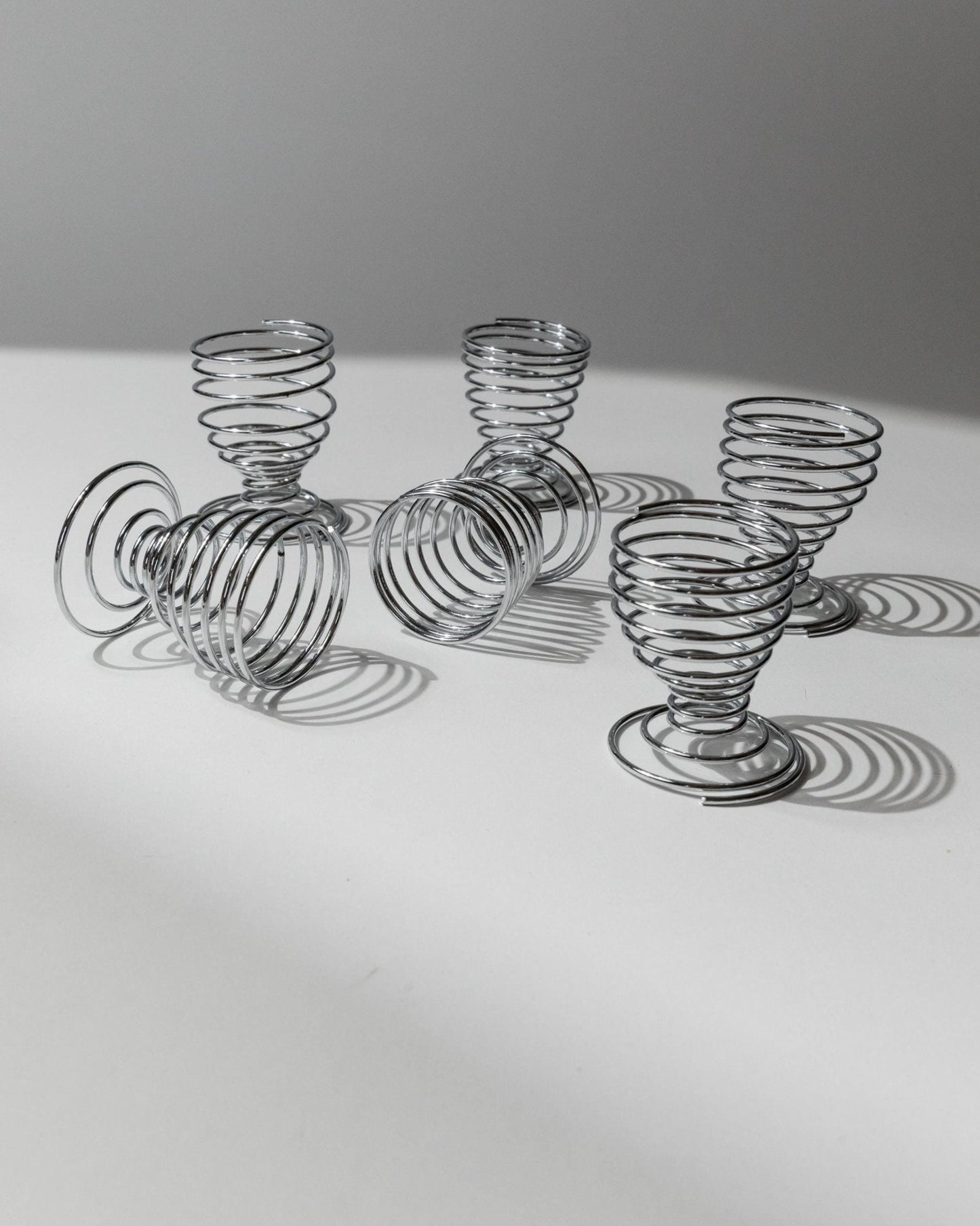 Vintage Eierbecher Set von 6 Spiral Chrom Space Age Tischdeko Retro