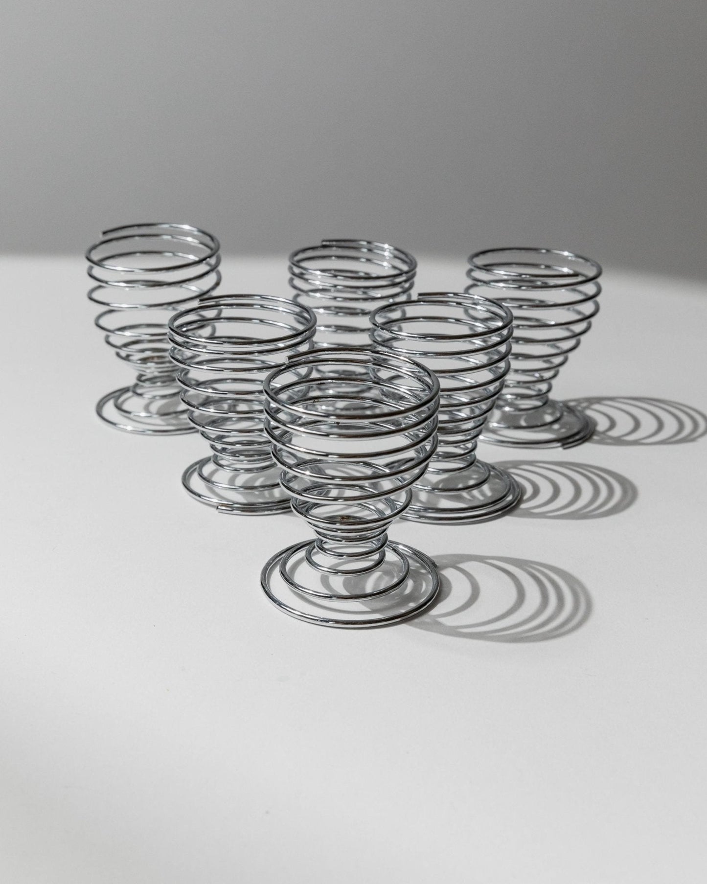 Vintage Eierbecher Set von 6 Spiral Chrom Space Age Tischdeko Retro