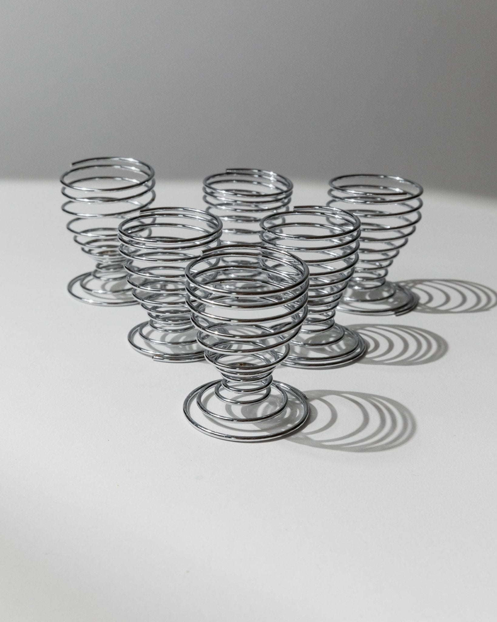 Vintage Eierbecher Set von 6 Spiral Chrom Space Age Tischdeko Retro