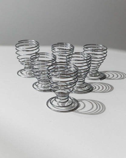 Vintage Eierbecher Set von 6 Spiral Chrom Space Age Tischdeko Retro