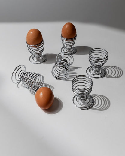 Vintage Eierbecher Set von 6 Spiral Chrom Space Age Tischdeko Retro