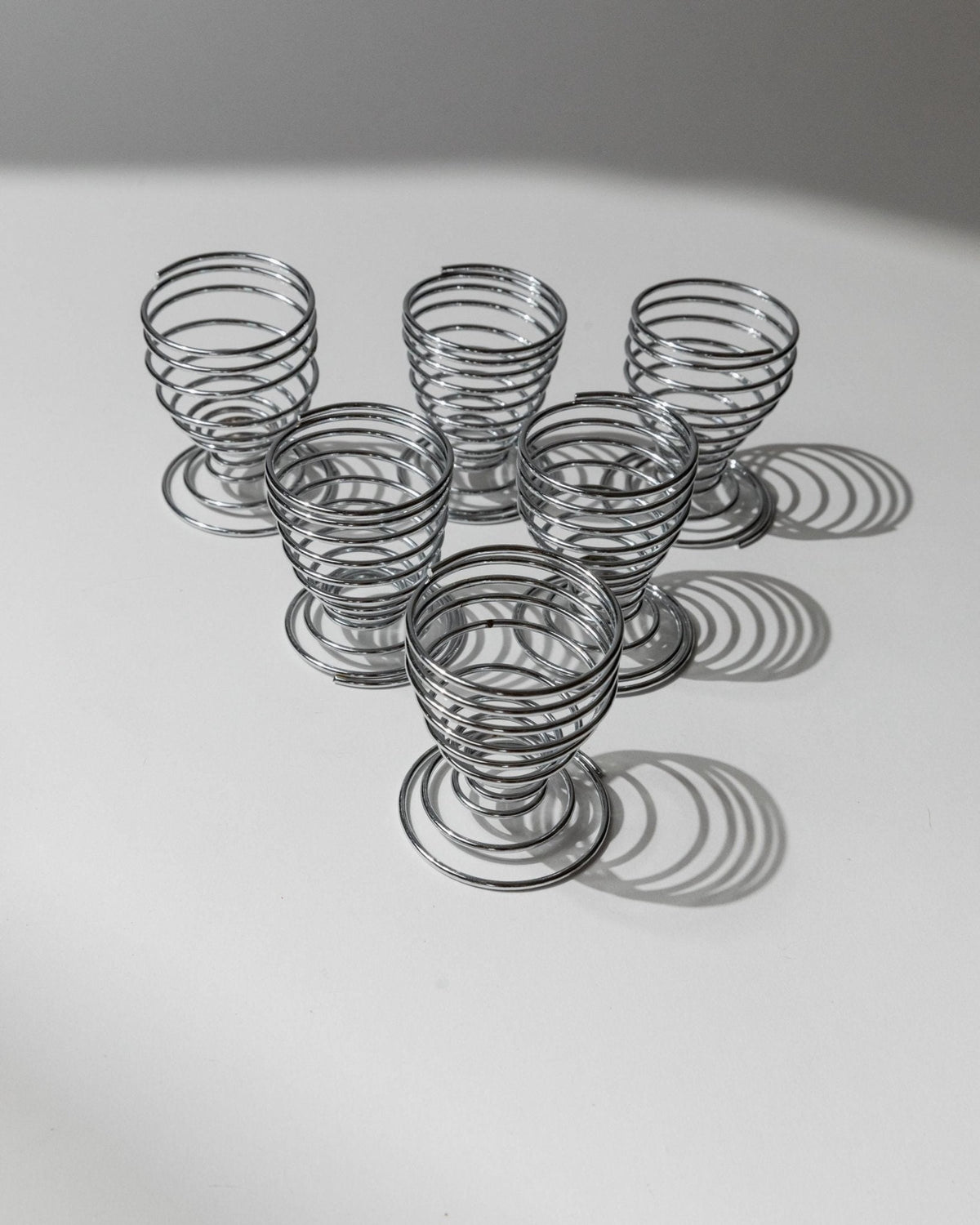 Vintage Eierbecher Set von 6 Spiral Chrom Space Age Tischdeko Retro