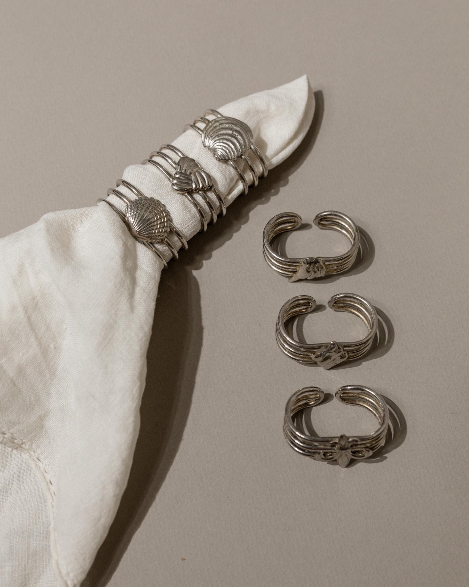 Set von 6 Vintage Serviettenringe versilbert von Buzzi Gang, Italien