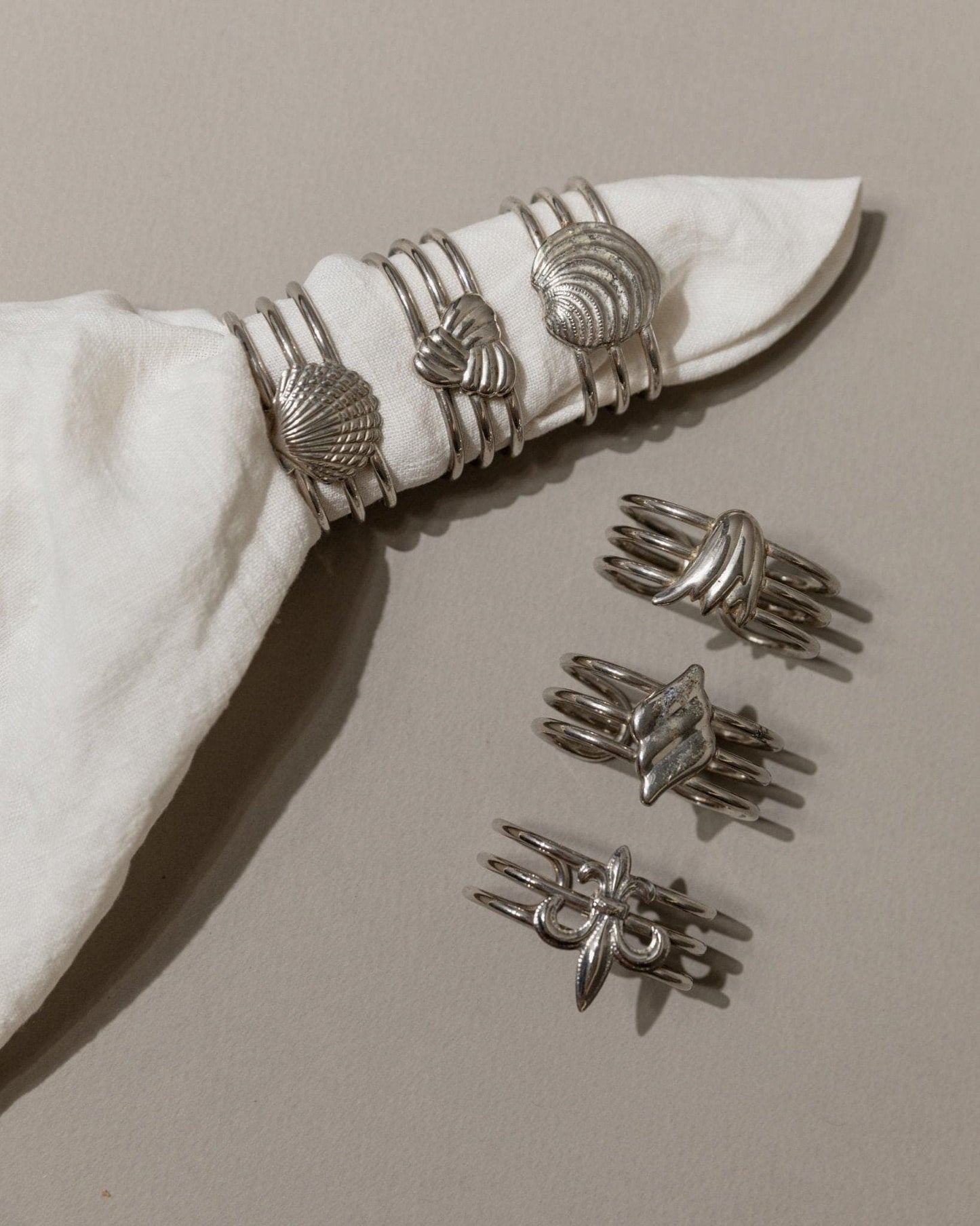 Vintage Serviettenring versilbert Nautikdetails Italien 1960er Set von 6