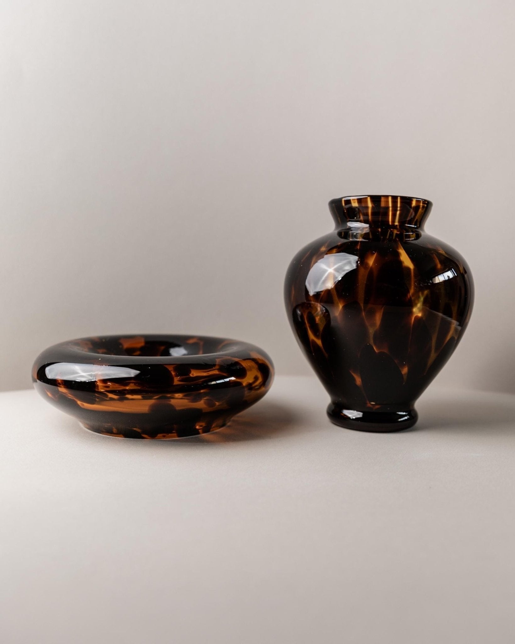 Vintage Murano Glasvase und Schale Schildpatt Optik Italien 1980er