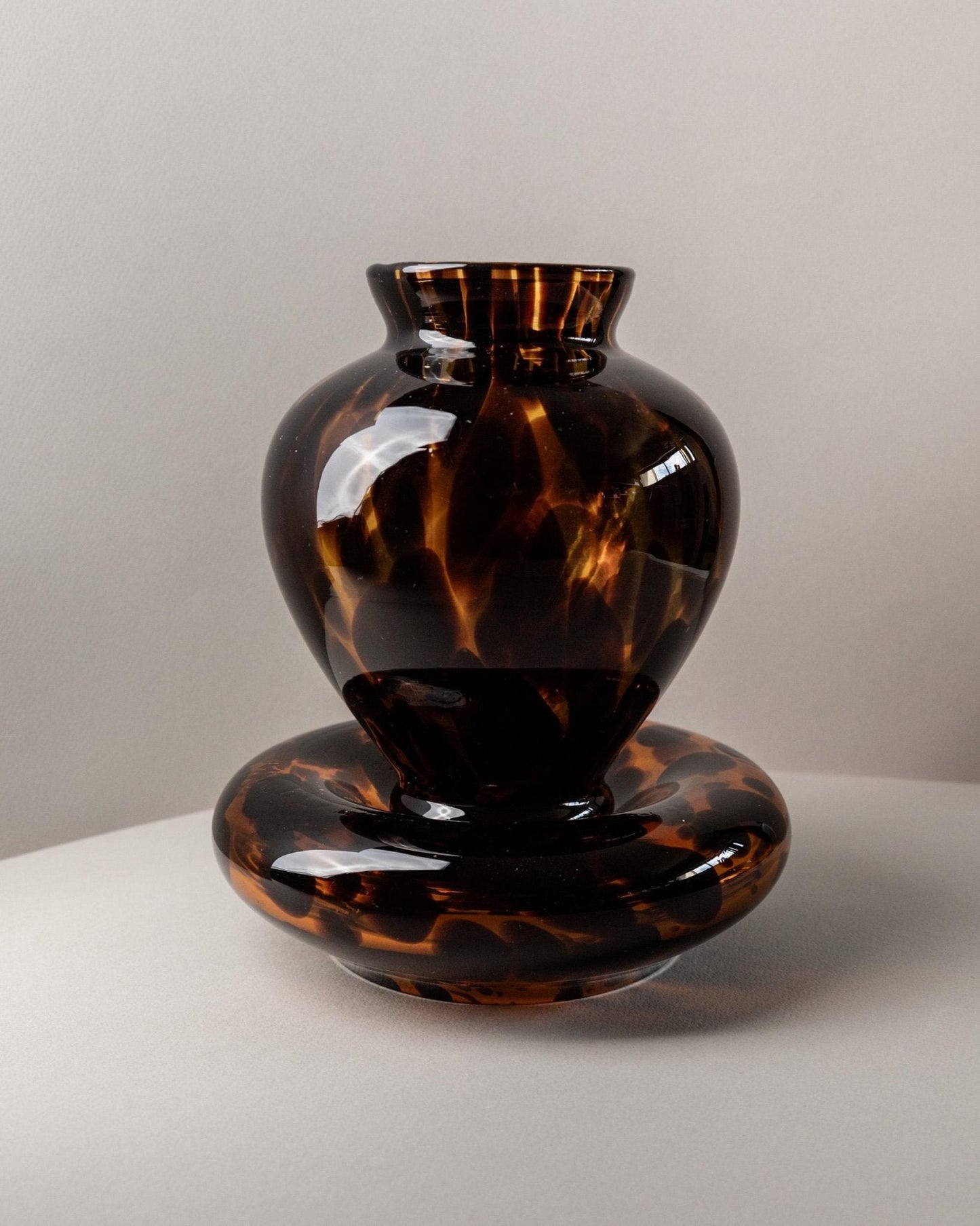 Vintage Murano Glasvase und Schale Schildpatt Optik Italien 1980er