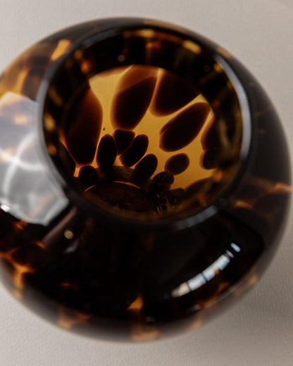 Vintage Murano Glasvase und Schale Schildpatt Optik Italien 1980er