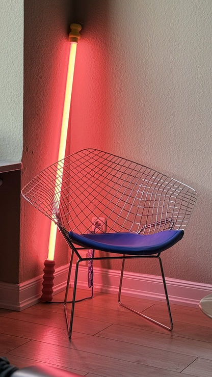 Diamond Chair von Harry Bertoia für Knoll mit blauem Sitzkissen