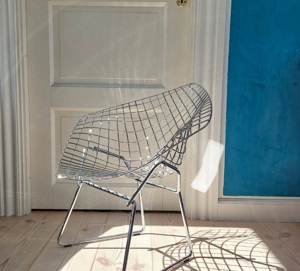 Diamond Chair von Harry Bertoia für Knoll mit blauem Sitzkissen