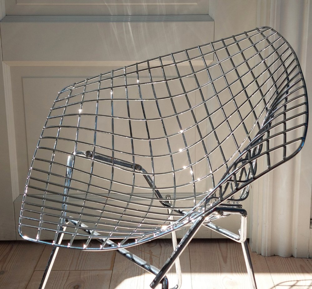Diamond Chair von Harry Bertoia für Knoll mit blauem Sitzkissen