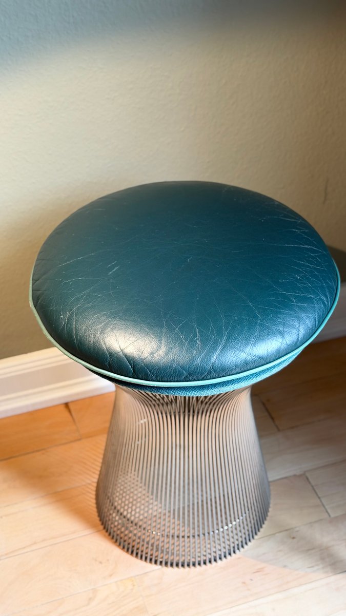 Hocker von Warren Platner für Knoll, grünes Leder