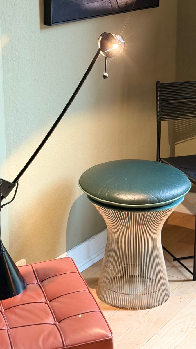Hocker von Warren Platner für Knoll, grünes Leder