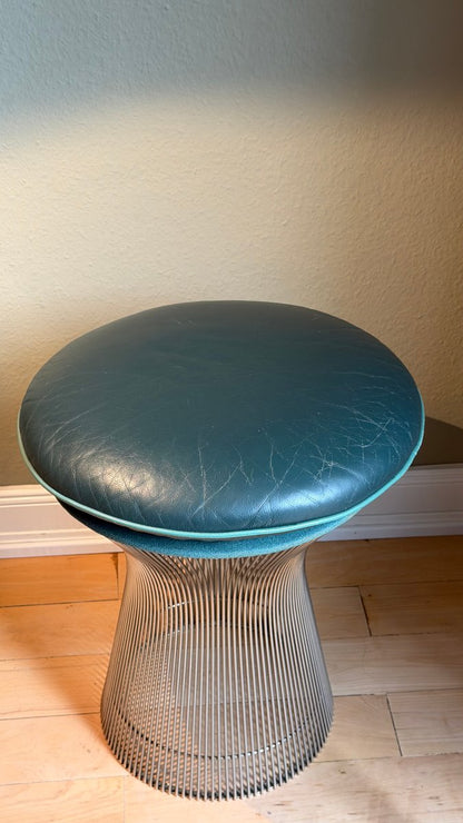 Hocker von Warren Platner für Knoll, grünes Leder