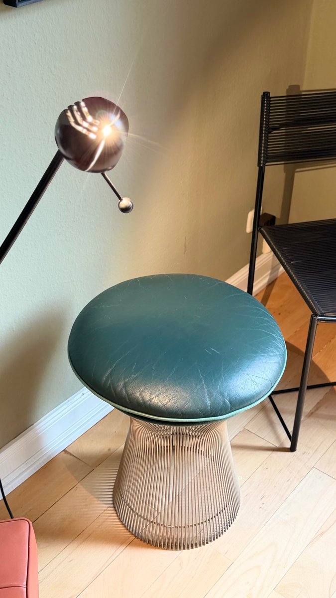 Hocker von Warren Platner für Knoll, grünes Leder