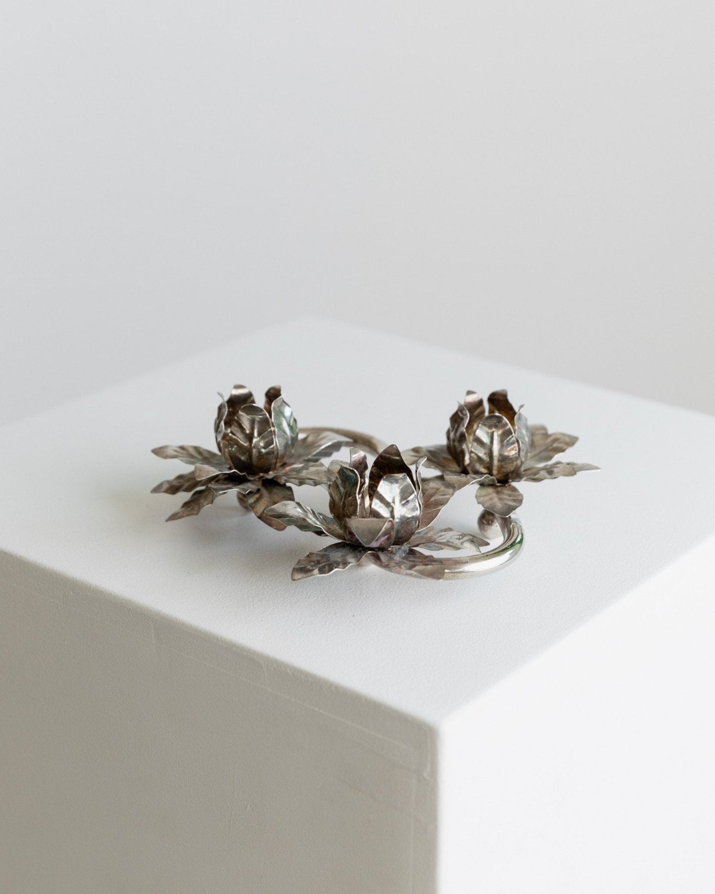 Vintage Kerzenhalter 3 Flowers versilbert