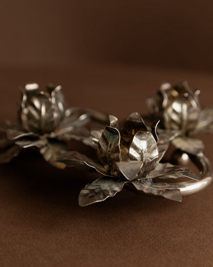 Vintage Kerzenhalter 3 Flowers versilbert