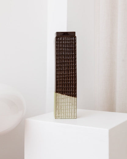 Vintage Vase Skyscraper Keramik Braun Tschechisches Design 1960er